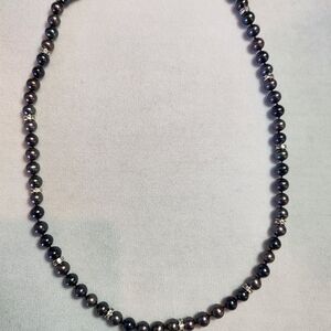 Danbury Mint Black Pearl Necklace with Silver Highlights